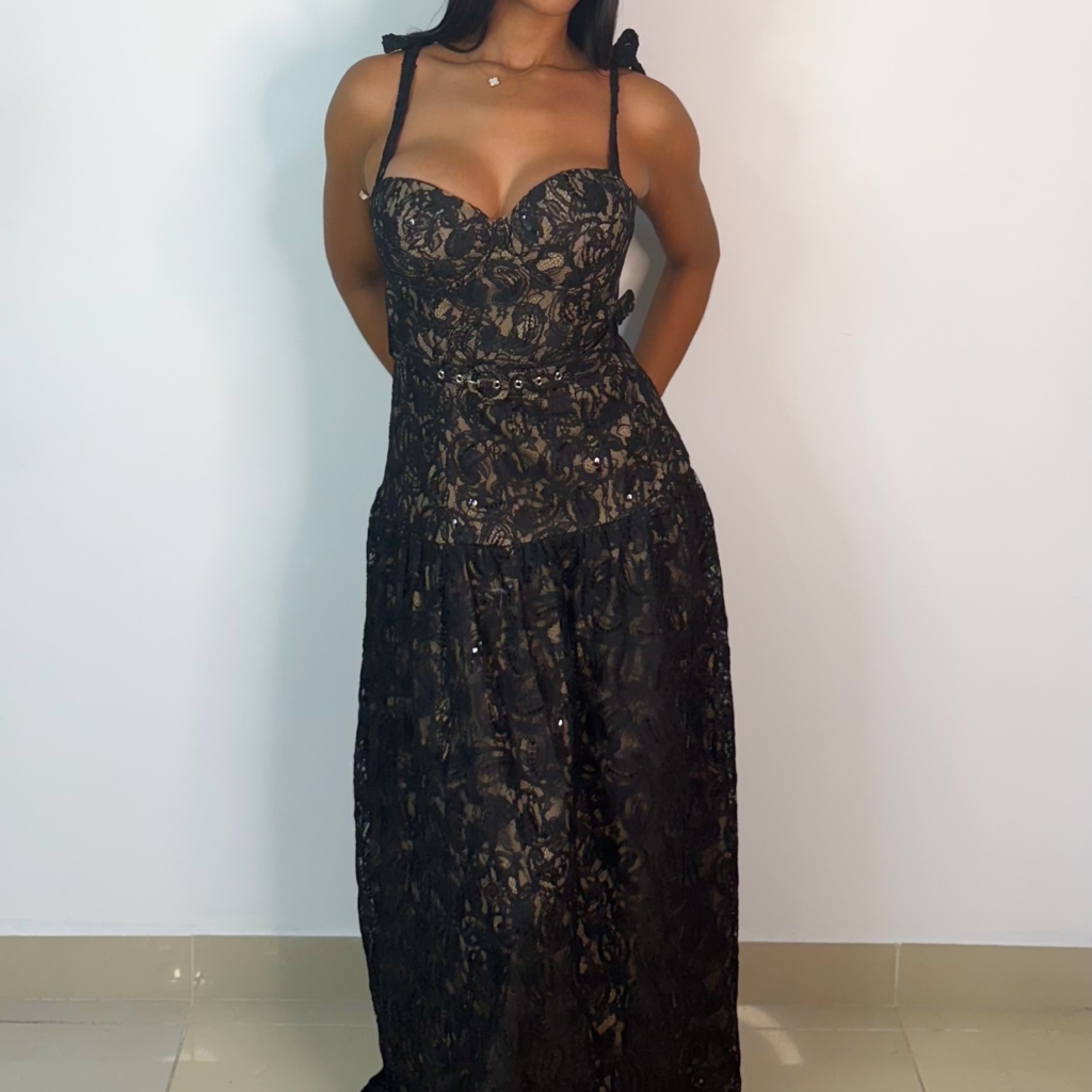 Black Sequin Lace Dress