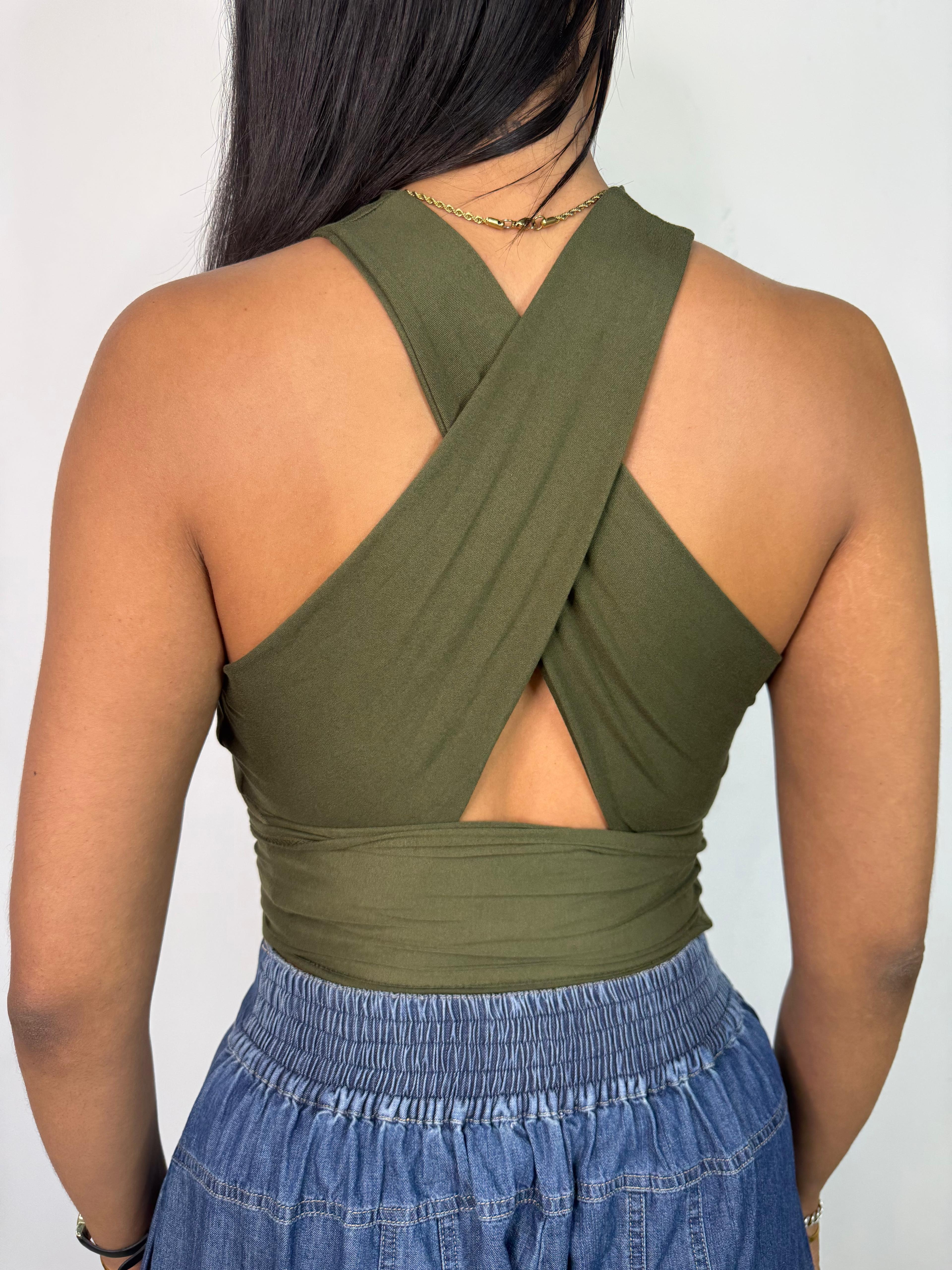 Navy Green Crop Top - Image 2