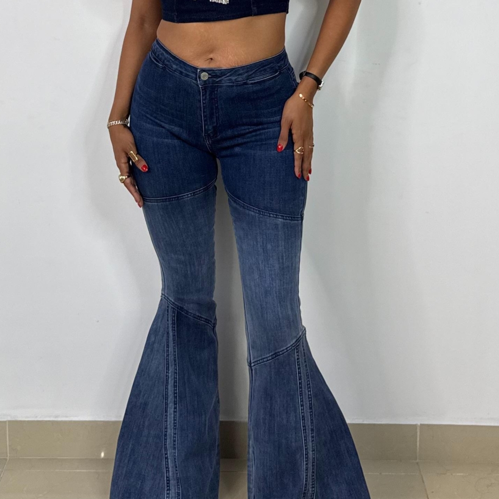 Blue Washed Bell Bottom Jeans