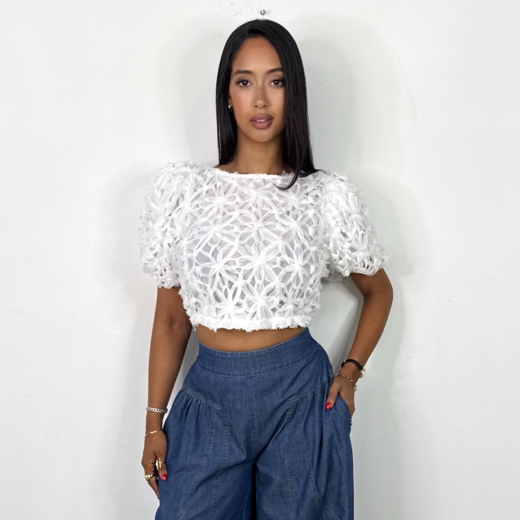 White Flower Lace White Top