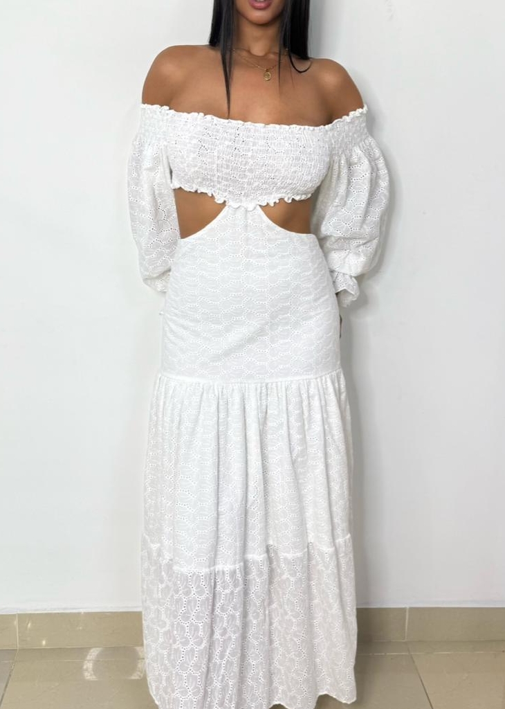 Long Sleeve Off Shoulder White Dress