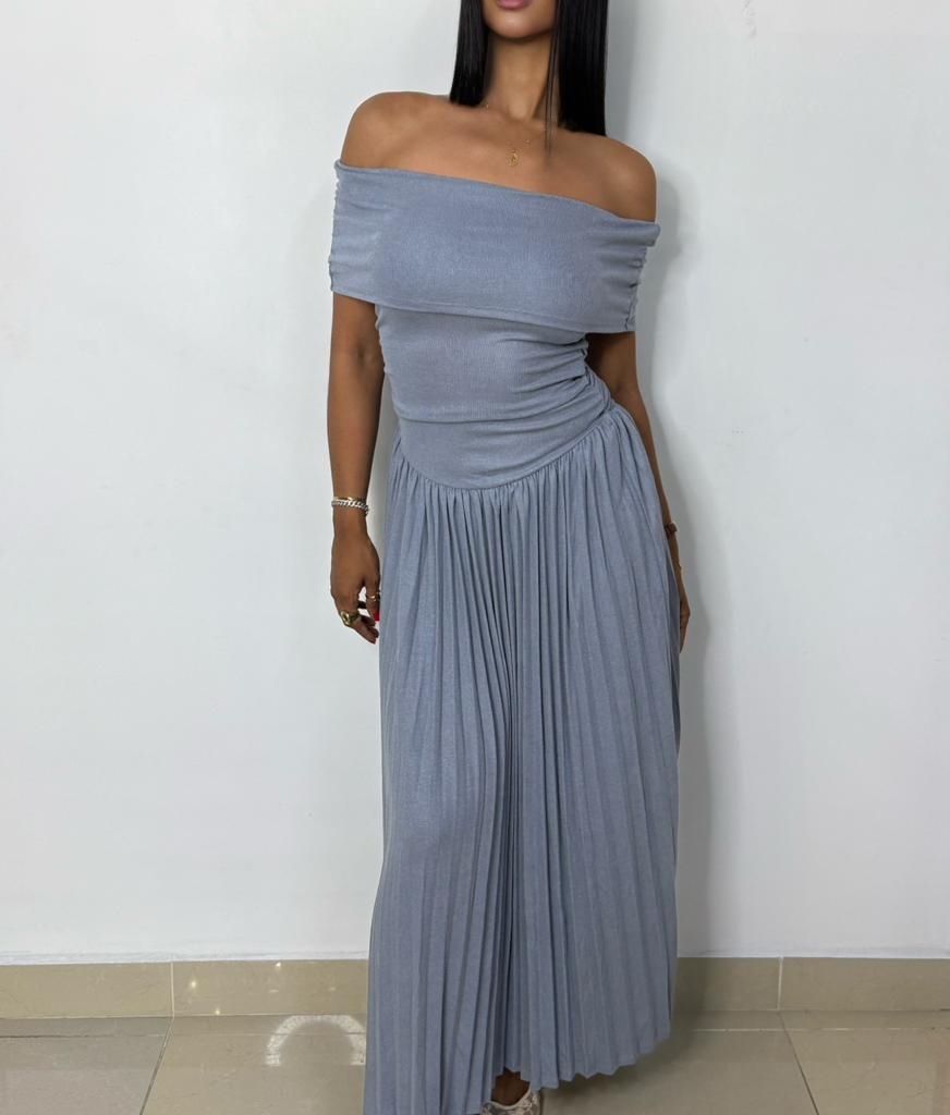 Soft Blue Off Shoulder Maxi Dress