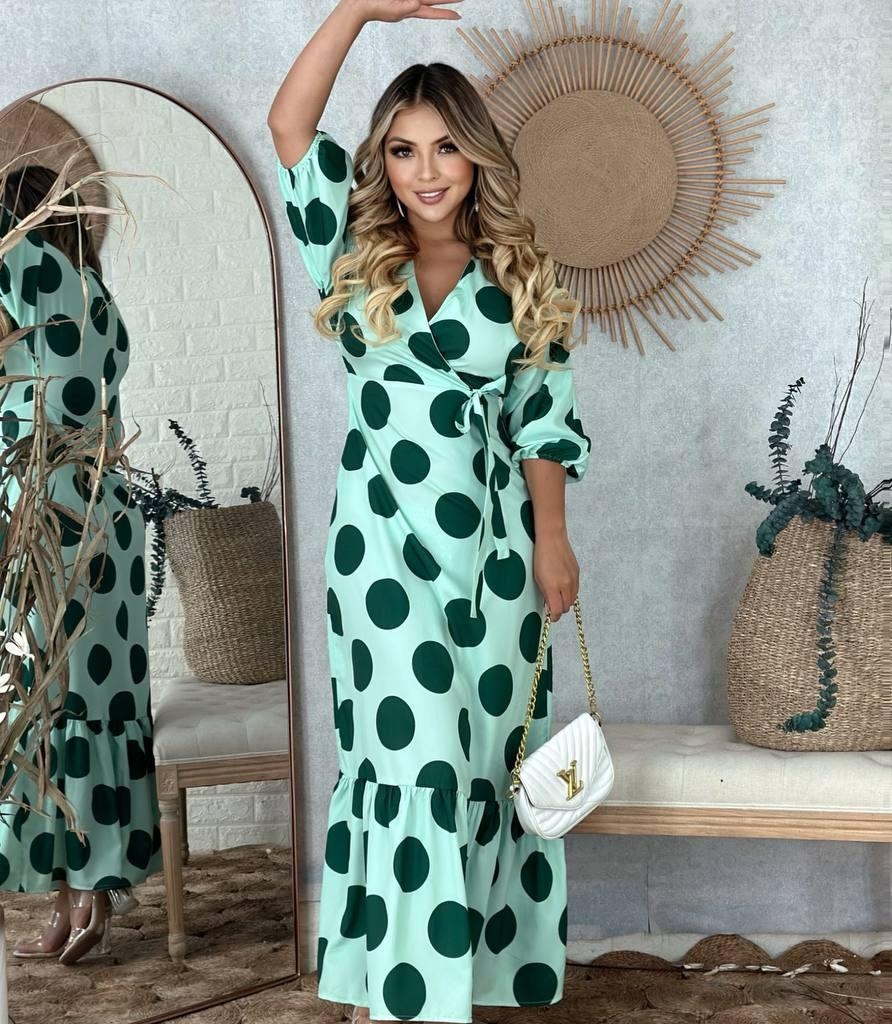 Green Polka Dots Maxi Dress