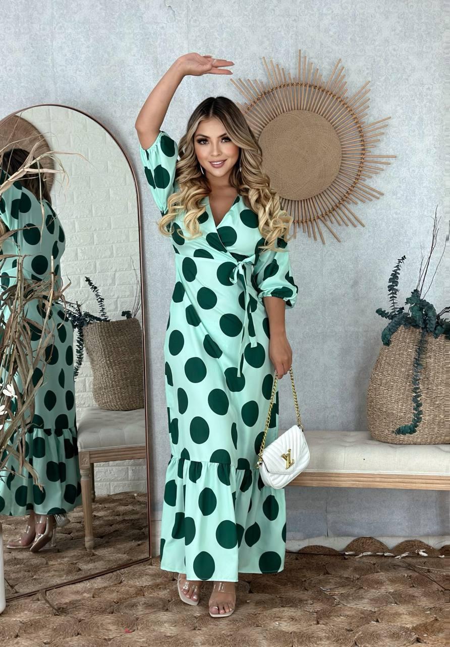 Green Polka Dots Maxi Dress