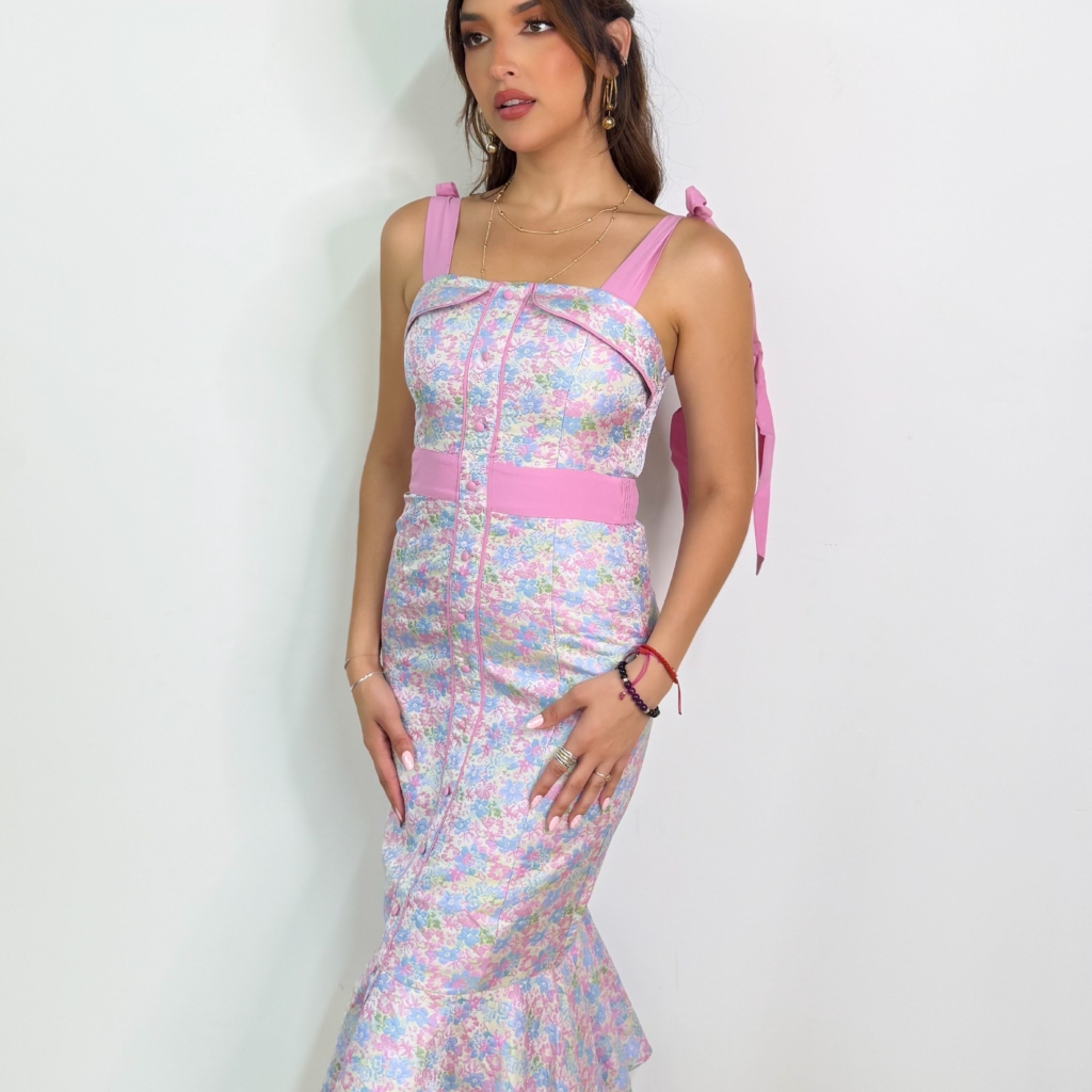 PINK FLORAL MERMAID MIDI DRESS