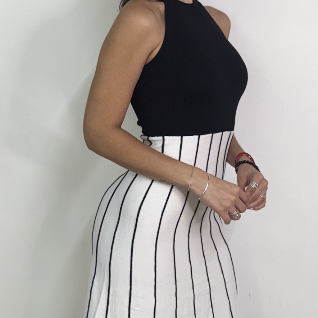 Black & White Stripes Midi Dress