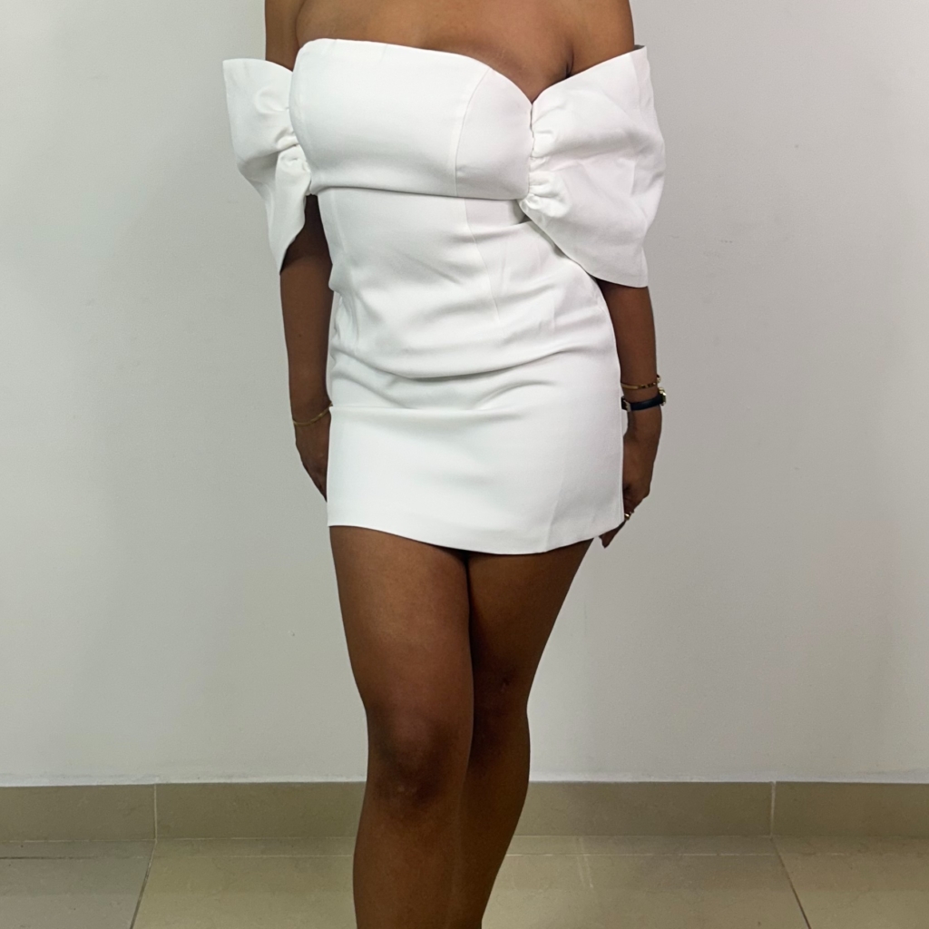 Bow Strapless White Mini Dress