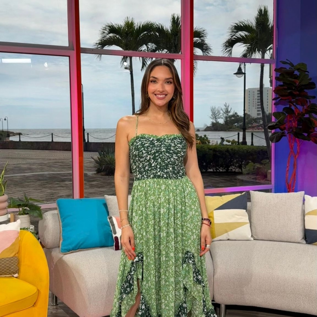 Color Block Green Flowers Midi Dress